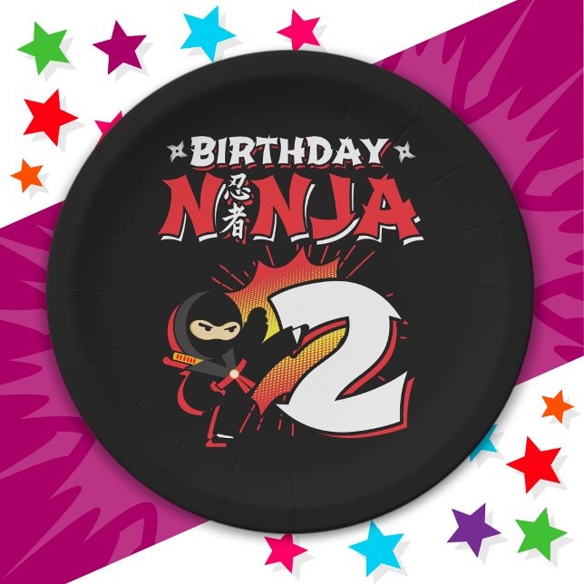 Prato De Papel segundo aniversário Ninja de Estilo de Livro Quadr (Criador carregado)