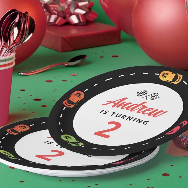 Prato De Papel Segundo aniversário Race Track Cars Boys (Criador carregado)