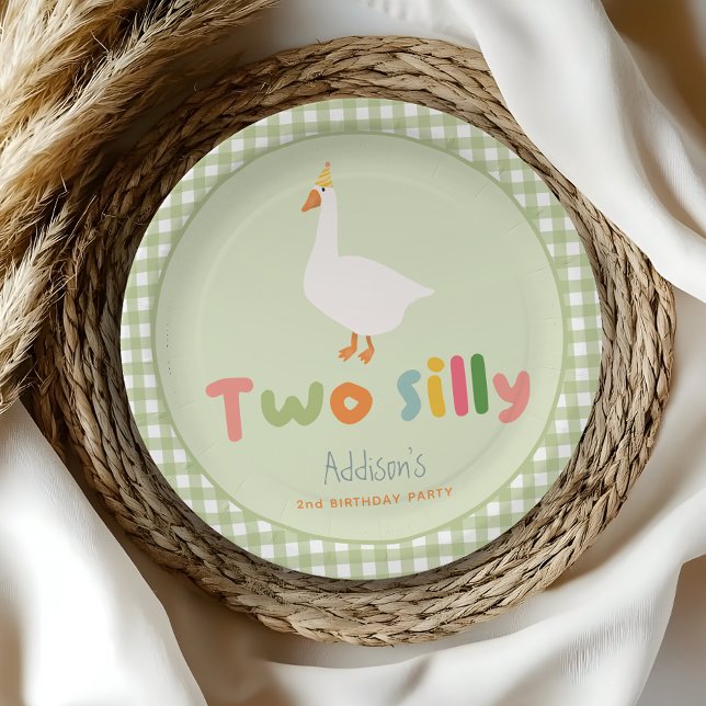 Prato De Papel Segundo aniversário verde-claro de ganso de dois B (Criador carregado)