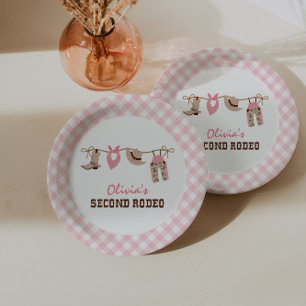 Prato De Papel Segundo Rodeio Rosa Caubói Western Aniversário de