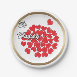 Prato De Papel Seja feliz, elegante, amor, coração vermelho