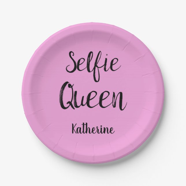 Prato De Papel Selfie Queen Name Personalised Pink (Frente)