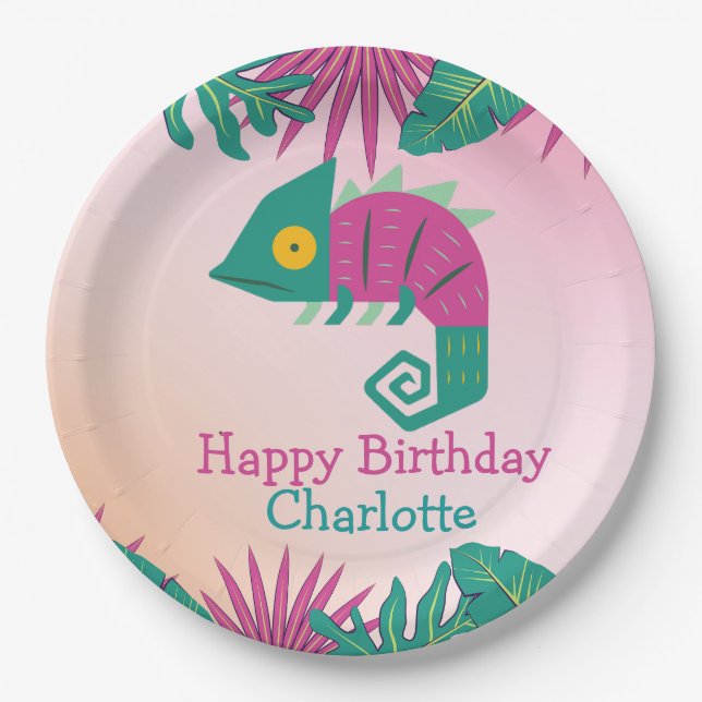 Prato De Papel Selva de Camaleão Rosa Selvagem de 1rua Selvagem S (Frente)