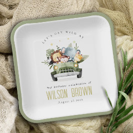 Prato De Papel Selva Tropical Selvagem de Cute no Aniversário do 