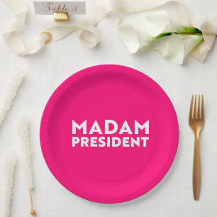 Prato De Papel Senhora Presidente, tipografia moderna, rosa-quent