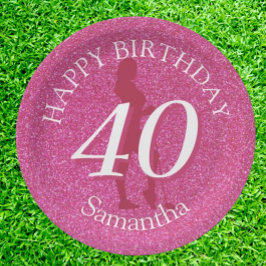 PRATO DE PAPEL SENHORAS BRILHO ROSA GRANDE ANIVERSÁRIO