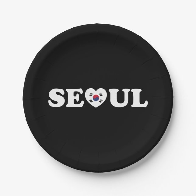 Prato De Papel Seoul Love Heart Taegeukgi Flag (Frente)