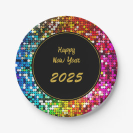 Prato De Papel Sequências Personalizadas Ano Novo Dourado Preto