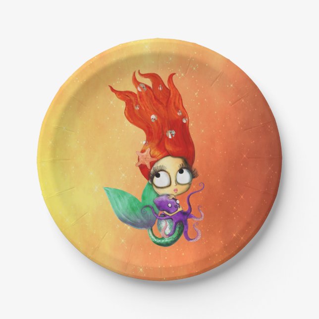 Prato De Papel Sereia assustador com polvo (Frente)