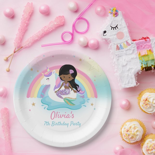 Prato De Papel Sereia castanha e Festa de aniversário de Piscina  (Festa)