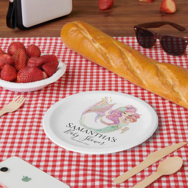 Prato De Papel Sereia Chá de fraldas doce Sereia (Piquenique)