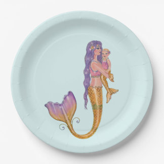 Prato De Papel Sereia com arte bebê por Renee Lavoie