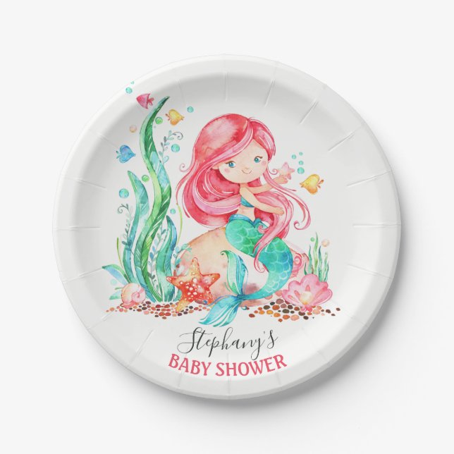 Prato De Papel Sereia de Aquarela Cuta Sob O Chá de fraldas Marin (Frente)