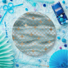 Prato De Papel Sereia Dourada Azul Aqua
