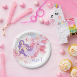 Prato De Papel Sereia Gira Rosa Debaixo do mar para meninas