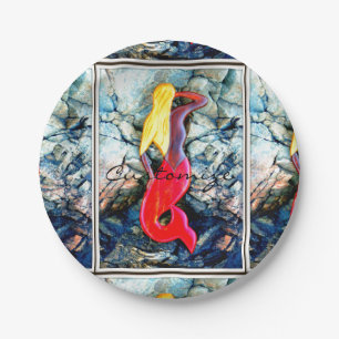 Prato De Papel sereia loira em vermelho