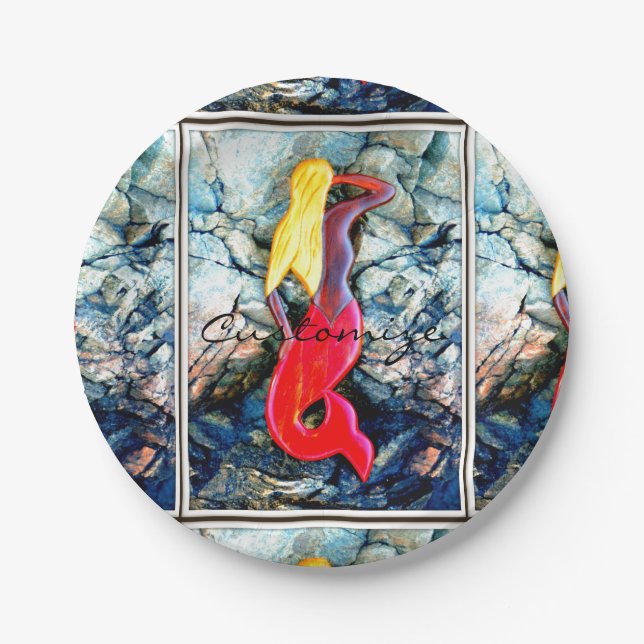 Prato De Papel sereia loira em vermelho (Frente)