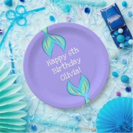 Prato De Papel Sereia Personalizada Roxo de Aniversário