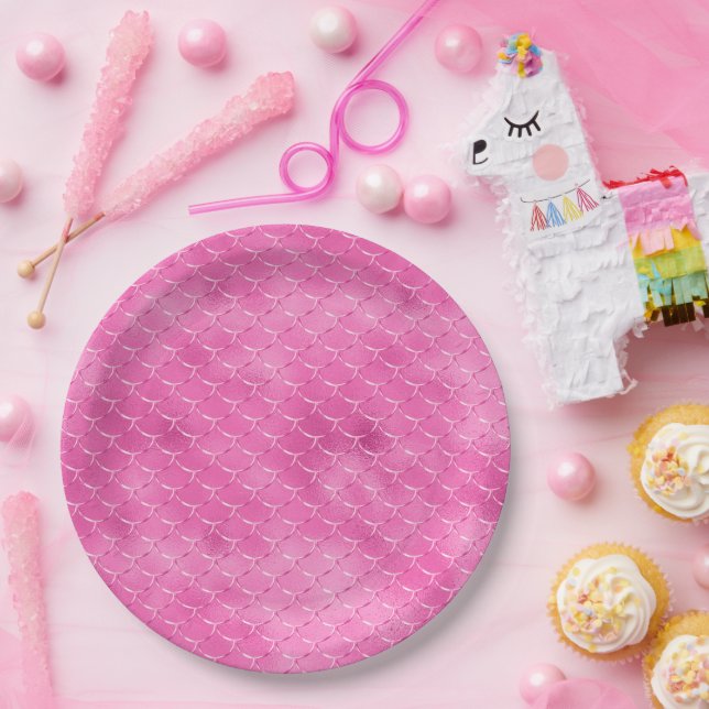 Prato De Papel Sereia Rosa bonito (Festa)