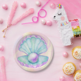 Prato De Papel Sereia Sob O Aniversário Do Mar