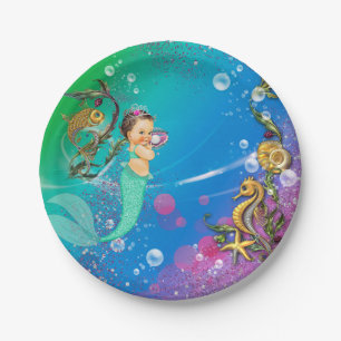 Prato De Papel Sereia Sob O Mar