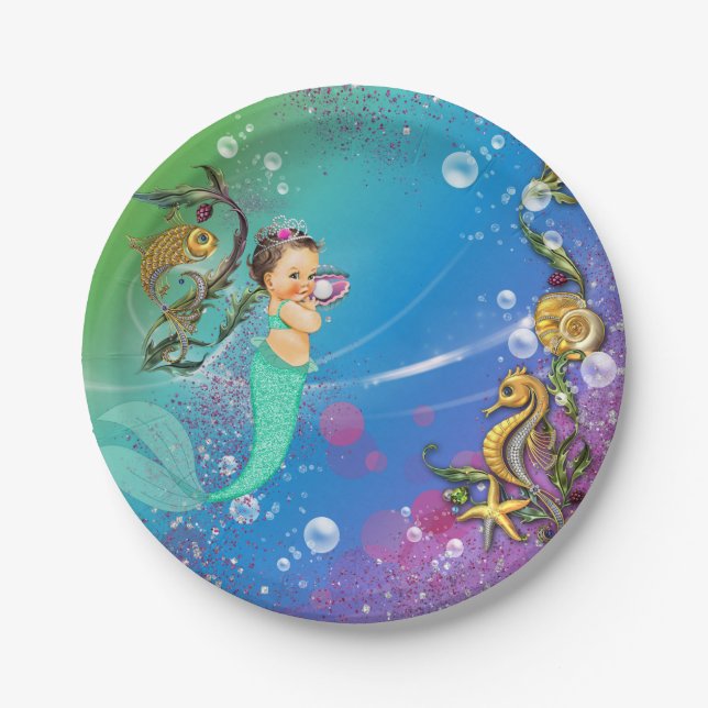 Prato De Papel Sereia Sob O Mar (Frente)