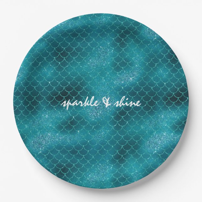 Prato De Papel Sereia Teal Sparkle personalizada (Frente)