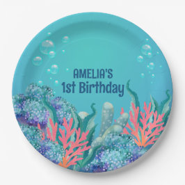 Prato De Papel Sereia Whimsical Sob O Aniversário Do Mar