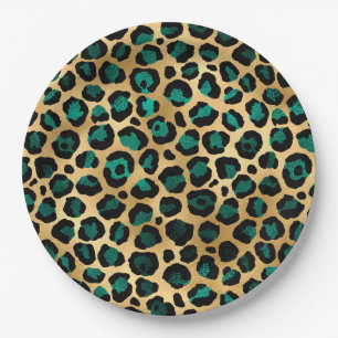 Prato De Papel Série Teal e Gold Leopard Design 14