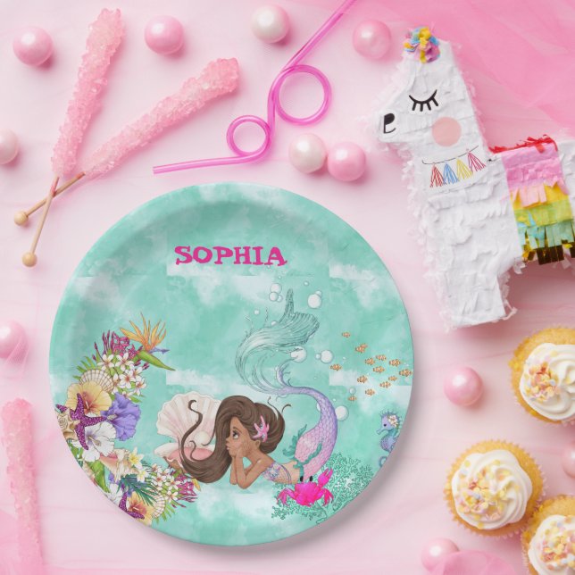 Prato De Papel Sermaid Starfish Dark Hair Cute Personal Napkins (Festa)