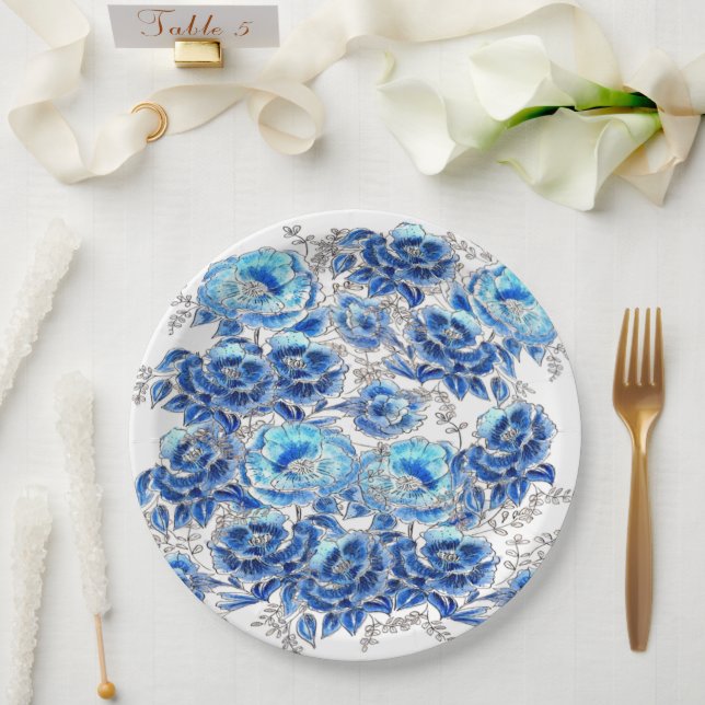 Prato De Papel Servilletas blue  (Casamento)