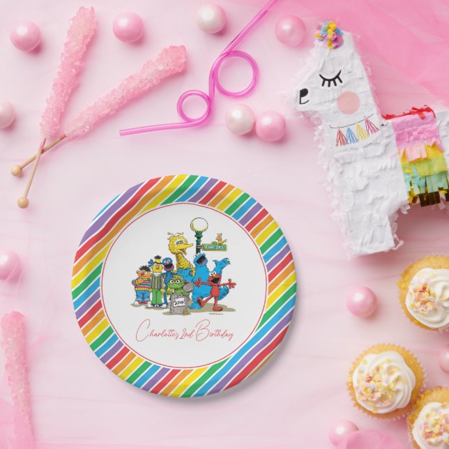 Prato De Papel Sesame Street Colorful Rainbow Birthday (Festa)