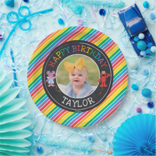 Prato De Papel Sesame Street Pals Chalkboard Rainbow Pap de Anive