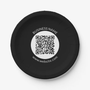Prato De Papel Seu código QR carregado Texto e Cores Editáveis