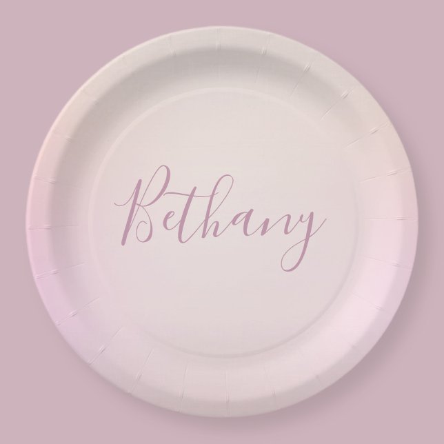Prato De Papel Seu Nome | Elegante Sombreado Soft Script (Criador carregado)