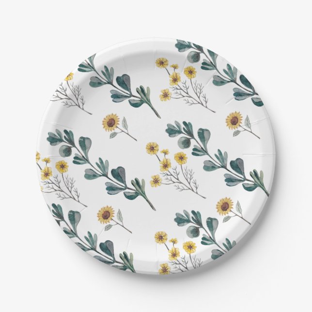 Prato De Papel Sexo - Neutro Boho | Chá de fraldas de aquarelas (Frente)