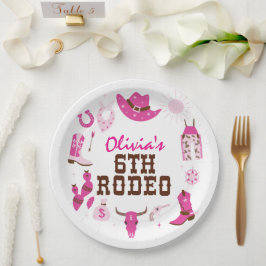 Prato De Papel Sexto Rodeio Pink Western Cowboy 6º Aniversário