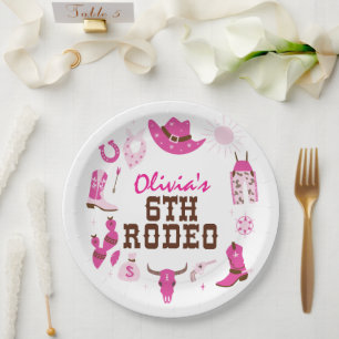 Prato De Papel Sexto Rodeio Pink Western Cowboy 6º Aniversário