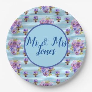 Prato De Papel Shabby Pansy Blue Vintage Floral