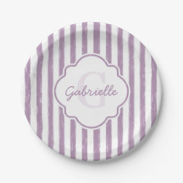 Prato De Papel Shabby Purple Stripes Monograma e Nome