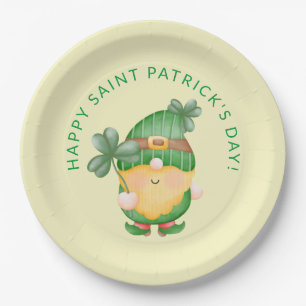Prato De Papel Shamrock Gnomo Feliz Dia de São Patrício