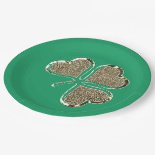 Prato De Papel Shamrock Irish Symbol Clover Ireland Dourado Elega