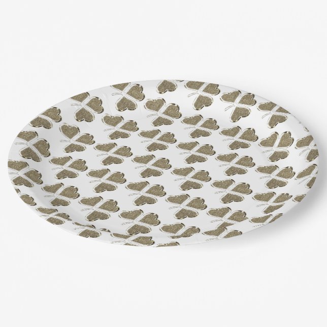 Prato De Papel Shamrock Pattern Irish Clover Ireland Dourado Eleg (Inclinado)