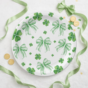 Prato De Papel Shamrock Verde Laço St. Patricks Day