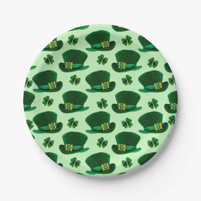 Prato De Papel Shamrocks e Chapéus Leprechaun (Frente)
