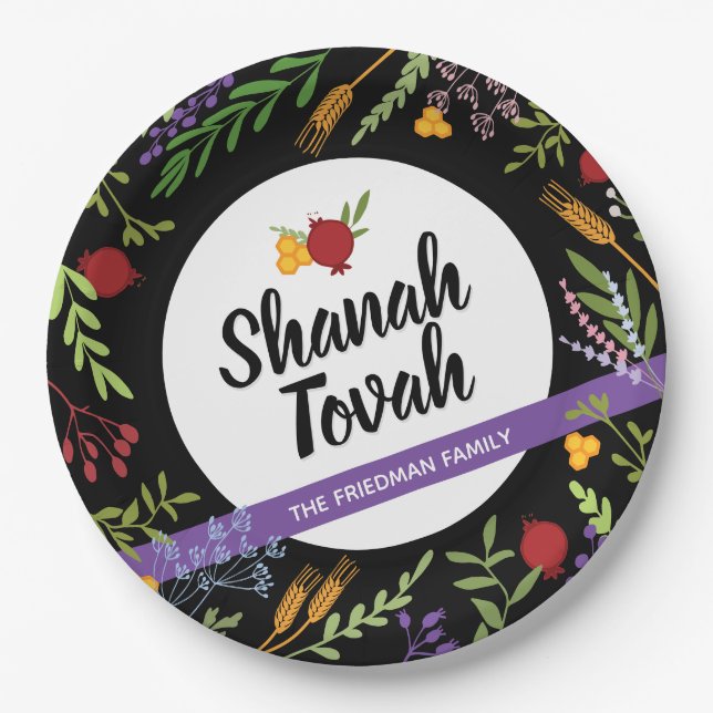 Prato De Papel Shana Tovah Rosh Hashanah Ano Novo  (Frente)