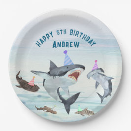 Prato De Papel Shark Birthday Pool Party Paper Plates