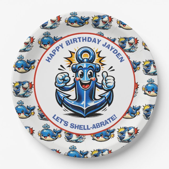 Prato De Papel Sharks and Whales Boy's Birthday Party (Frente)