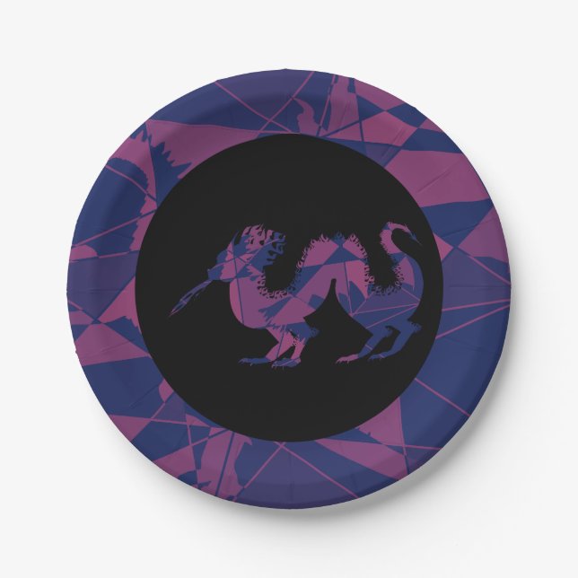 Prato De Papel Shattered Blue Red Chinese dragon (Frente)