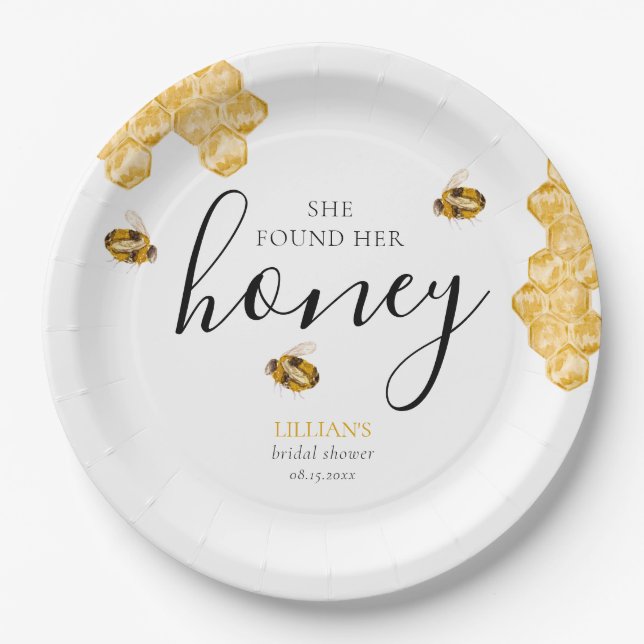 Prato De Papel She Found Her Honey Bee Bridal Shower  (Frente)